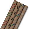 Hallmark Kraft Christmas Wrapping Paper for Kids with Cut Lines on Reverse (4 Rolls: 88 sq. ft. ttl) Penguins, Santa, Snowmen, Polka Dots(Christmas Lights  Deer  Snowflakes  Red  Green  Blue Stripes)