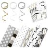 Hallmark Reversible Wrapping Paper Bundle with Ribbon & Gift Tag Stickers – Black, Gold Stripes, Plaid (3 Pack, 120 sq. ft. TTL, 30 Yds. Mini Ribbon, 36 Labels) for Graduations, Weddings, Christmas(White  Black  Gold  Gray)