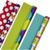 Hallmark Reversible Wrapping Paper Roll Bundle, Peach & Purple Flowers, Pink Stripes, Balloons (3 Rolls: 75 sq. ft. ttl.) for Birthdays, Mother’s Day, Weddings, Baby Showers, and Bridal Showers(Reversible Birthday)