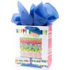 Hallmark Signature Studio 10″ Large Square Gift Bag with Tissue Paper (Happy Birthday) Teal, Gray, Pink, Blue on White(Birthday Cake)
