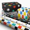 Hallmark Wrapping Paper Mini Rolls, 3-Pack (Stripes, Wildflowers, Pink Polka Dots) for Birthdays, Mother’s Day, Bridal Showers, Any Occasion – 45 Sq. Ft. Total(Checkered  Triangles  Starbursts)