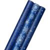 Hallmark Wrapping Paper Rolls for Graduation, Wedding, Birthday, Baby Shower, Bridal Shower – Foil Metallic Pastel Gift Wrap Paper (Set of 3 Reversible Rolls: 120 sq. ft. ttl.)(Navy Dots  Snowflakes  Stars)