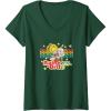 Womens Rainbow Brite & Sprite Vintage Star Stripes Distressed Logo V-Neck T-Shirt(Dark Green)