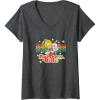 Womens Rainbow Brite & Sprite Vintage Star Stripes Distressed Logo V-Neck T-Shirt(Dark Heather Grey)