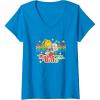 Womens Rainbow Brite & Sprite Vintage Star Stripes Distressed Logo V-Neck T-Shirt(Sapphire Blue)