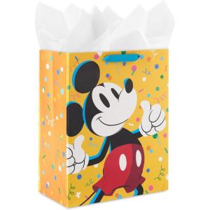 Birthday Hallmark Disney 13″ Large Gift Bag with Tissue Paper (Minnie Mouse, Yellow and Orange with Pink Polka Dots), Kids, Adults, Fans(Mickey Mouse)
