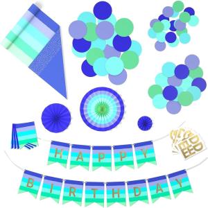 Crayola Color Pop Party Decorations Set – Blue, Purple, Teal, Green (Customizable Banner, Reversible Table Runner, Paper Fan Flowers, Paper Dots) for Birthdays, Holidays, Celebrations(Indigo  Aquamarine Blue  Sea Green)