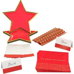 Crayola Color Pop Scarlet Red and Gold Star Party Supplies (12 Paper Plates, 12 Paper Straws, 12 Place cards, 24 Napkins) for Birthdays, Christmas, Graduations, Fourth of July (5CLP1013)(Scarlet Red and Metallic Gold Foil)