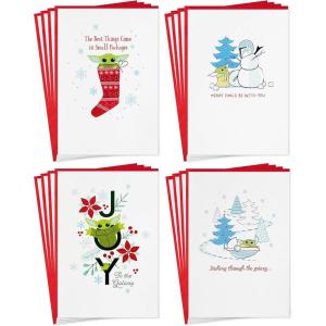 HALLMARK Star Wars The Mandalorian Boxed Christmas Card Assortment (16 Cards and Envelopes) Grogu, Baby Yoda, Snowman