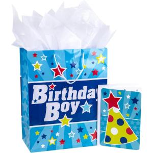Hallmark 13″ Large Gift Bag with Birthday Card and Tissue Paper (Blue with Stars, Birthday Boy)(Birthday Boy)