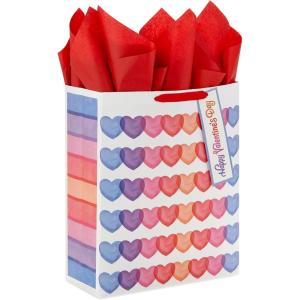 Hallmark 13″ Large Valentine’s Day Gift Bag with Tissue Paper and Card (Red Plaid, Gold Heart) for Husband, Boyfriend, Teacher(Colorful Hearts on White)