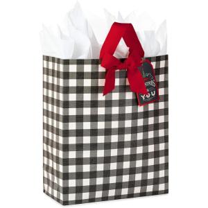 Hallmark 15″ Extra Large Christmas Gift Bag with Tissue Paper (Black Buffalo Plaid with Red Bow)(Buffalow Plaid)