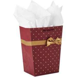 Hallmark 15″ Extra Large Christmas Gift Bag with Tissue Paper (Black Buffalo Plaid with Red Bow)(Dark Red Trapezoid Bag with Gold Glitter)
