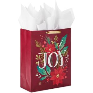 Hallmark 15″ Extra Large Christmas Gift Bag with Tissue Paper (Black Buffalo Plaid with Red Bow)(Dark Red with Poinsettias)