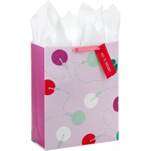 Hallmark 15″ Extra Large Holiday Gift Bag with Tissue Paper and Gift Tag (Trendy Lights on Pink, All Is Bright)(Christmas Lights)