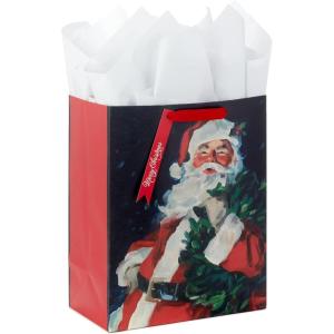 Hallmark 15″ Extra Large Holiday Gift Bag with Tissue Paper and Gift Tag (Trendy Lights on Pink, All Is Bright)(Santa Claus)