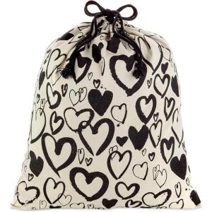 Hallmark 19″ Large Canvas Bag with Yellow Drawstring (Ivory and Blue) for Birthdays, Baby Showers, Father’s Day(Black Hearts)