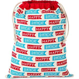 Hallmark 19″ Large Canvas Bag with Yellow Drawstring (Ivory and Blue) for Birthdays, Baby Showers, Father’s Day(Blue and Red Birthday)