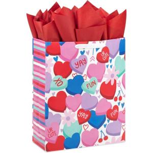 Hallmark 6″ Small Valentine’s Day Gift Bag with Tissue Paper (Red Happy Valentine’s Day, Gold Heart)(Candy Hearts)