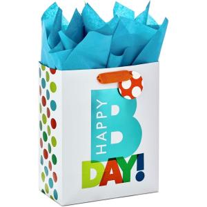 Hallmark 9″ Medium Birthday Gift Bag with Tissue Paper (Blue Happy Birthday)(Bday Bag with Turquoise Tissue)