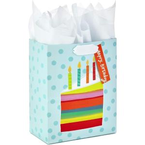 Hallmark 9″ Medium Birthday Gift Bag with Tissue Paper (Blue Happy Birthday)(Medium Cake Slice)