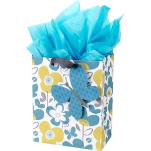 Hallmark 9″ Medium Gift Bag with Tissue Paper (Flowers and Butterflies; Turquoise and Yellow) for Birthdays, Mothers Day, Bridal Showers, Baby Showers and More(Flowers and Butterflies)