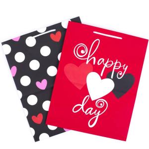 Hallmark 9″ Medium Valentine’s Day Gift Bag with Tissue Paper (Pink and Red Heart Grid)(Dots on Black  Happy Heart Day)