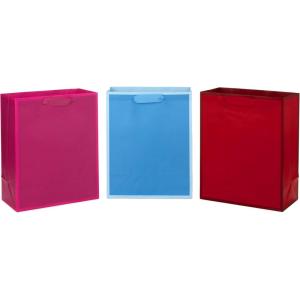 Hallmark Assorted Gift Bags (8 Bags: 3 Small 6″, 3 Medium 9″, 2 Large 13″) Solid Pink, Blue, Green, Yellow, Red(Large Solid Color Gift Bags  Pack of 3)