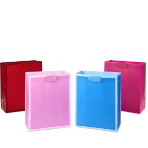 Hallmark Assorted Gift Bags (8 Bags: 3 Small 6″, 3 Medium 9″, 2 Large 13″) Solid Pink, Blue, Green, Yellow, Red(Medium Solid Color Gift Bags  Pack of 4)