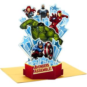 Hallmark Avengers Birthday Card with 3D Stickers and Glasses (Avengers Assemble!) (499RZB7022)(Pop Up  Iron Man  Hulk  Captain America)