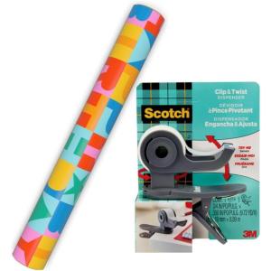 Hallmark Birthday Wrapping Paper and Scotch Clip and Twist Desktop Tape Dispenser – 1 Mini Gift Wrap Roll with 1 Roll of Scotch Magic Tape – Rainbow Block Letters(Wrapping Paper & Scotch Tape)