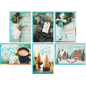 Hallmark Boxed Christmas Card Assortment, ‘Tis the Season (72 Cards and 72 Envelopes) Bottle Brush Trees, Cocoa, Rustic Wreath, Mittens