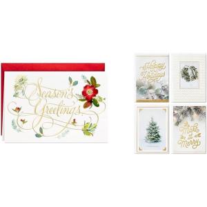 Hallmark Boxed Holiday Cards, Floral Season’s Greetings (40 Cards with Envelopes)(Cards+ Cards White and Gold)