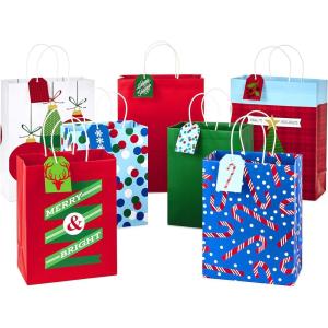 Hallmark Christmas Assorted Gift Bag Bundle with Mix-n-Match Gift Tags, Traditional (Pack of 7 : 3 Large 13″, 4 Medium Gift Bags 9″; 7 Gift Tags)(Candy Canes  Dots  Plaid  Christmas Ornaments)