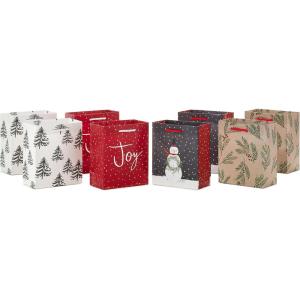 Hallmark Christmas Gift Bag Assortment (8 Bags: 3 Small 6″, 3 Medium 9″, 2 Large 13″) Red, White and Gray, Snowman, Citrus, Quilted Snowflakes(8 Count (Pack of 1))