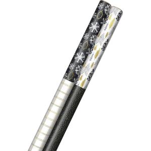 Hallmark Christmas Wrapping Paper Jumbo Rolls with Cut Lines on Reverse (2 Rolls, 4 Designs: 160 Sq. Ft. Ttl) Black and Gold Trees, Snowflakes, Plaid for Holidays, Hanukkah, Weddings, Graduations