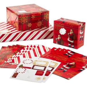 Hallmark Cute Christmas Flat Wrapping Paper Sheets with Cutlines on Reverse (12 Folded Sheets with Sticker Gift Tags) Pink, Mint Green, Plants, Cactus, Presents, Ornaments(Red Santa  Plaid Snowflakes  Stripes)