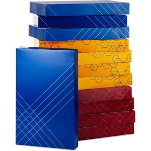 Hallmark Designed Shirt Boxes with Lids (8 Boxes: 2 Each of Orange and Blue Stripes, Plaid, Dots, Happy Birthday) for Birthdays, Father’s Day, Graduations(Blue  Yellow  Red)