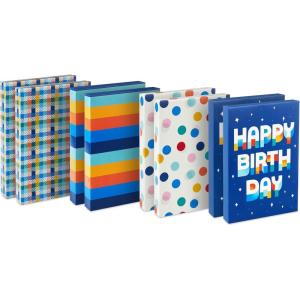 Hallmark Designed Shirt Boxes with Lids (8 Boxes: 2 Each of Orange and Blue Stripes, Plaid, Dots, Happy Birthday) for Birthdays, Father’s Day, Graduations(Box Bundle)