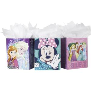 Hallmark Disney Princess Gift Bags (1 Large, 1 Extra Large) Ariel, Tiana, Rapunzel, Moana, Snow White, Belle(Frozen  Minnie Mouse  Dare to Believe)