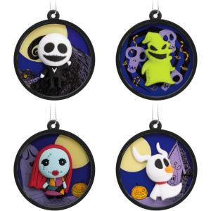 Hallmark Disney Tim Burton’s The Nightmare Before Christmas Scenes Mini Christmas Ornaments, Shatterproof, Set of 4(Set of 4)