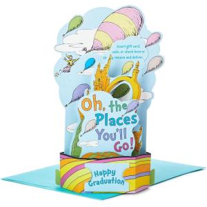Hallmark Dr. Seuss Pop Up Graduation Card Money or Gift Card Holder (Oh, the Places You’ll Go!) for High School, Kindergarten, Middle School, College and College Graduates – 3D Paper Wonder Card