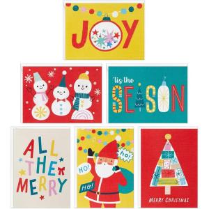 Hallmark Festive Fun Boxed Christmas Card Assortment (36 Cards and Envelopes) Red, Green, Yellow, Snowmen, Santa(Christmas Cards  36 Pack)