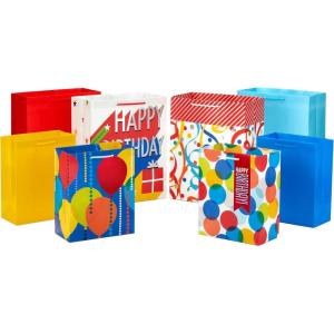 Hallmark Gift Bag Assortment (8 Bags: 3 Small 6″, 3 Medium 9″, 2 Large 13″) Kids Birthday, Good Vibes, Retro Icons(Balloons  Solids  Happy Bday)