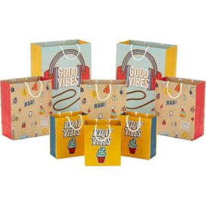 Hallmark Gift Bag Assortment (8 Bags: 3 Small 6″, 3 Medium 9″, 2 Large 13″) Kids Birthday, Good Vibes, Retro Icons(Retro Good Vibes)