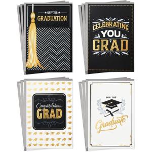 Hallmark Graduation Cards Assortment, Black and Gold, Congratulations Grad (12 Cards and Envelopes, 4 Designs)(Congratulations Grad)