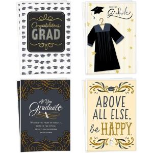 Hallmark Graduation Cards Assortment, Gold Foil Neutrals (16 Cards and Envelopes, 4 Designs)(Gold  Black and Ivory)