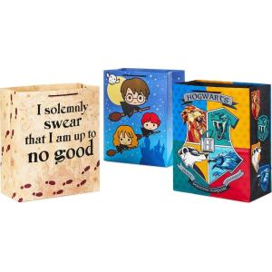 Hallmark Harry Potter Wrapping Paper with Cut Lines on Reverse (3-Pack: 60 sq. ft. ttl; Marauder’s Map, Hogwarts Crest) for Birthdays, Graduations, Christmas, Valentine’s Day, Kids, Fans(Gift Bags)