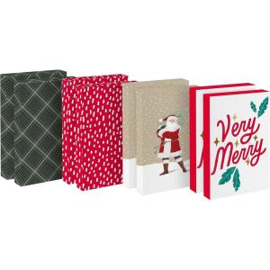 Hallmark Large Christmas Gift Boxes with Lids (8 Sweater Boxes, Rustic Santa, Plaid, “Very Merry,” Red with White Speckles) for Christmas, Holiday Parties, Hostess Gifts
