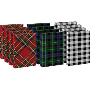 Hallmark Medium Christmas Gift Boxes with Lids (12 Shirt Boxes, 3 Designs: Blue, Green, Red Plaid, Black Buffalo Check) for Christmas, Hanukkah, Birthdays, Father’s Day(Plaid)